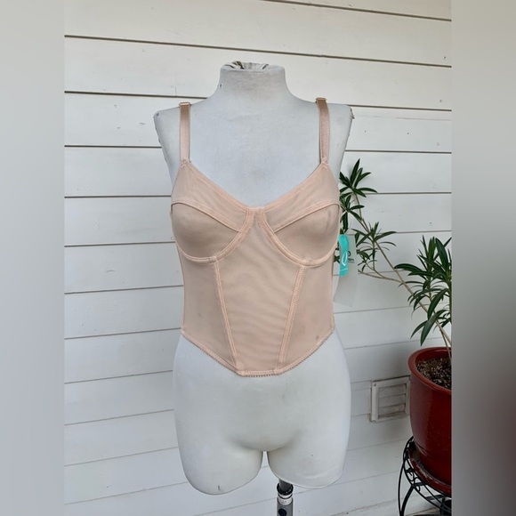 VTG y2K 2000s corset bustier top sheer net push up underwire Sexy Mono B Cream - Picture 3 of 6